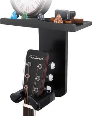 Guitar Wall Mount, Auto Lock Guitar Hanger, Black Wood Guitar Wall Hangers Shelf with Pick Holder, Guitar Holder Wall Mount for Acoustic, Electric Guitar, Ukulele, Bass, Mandolin Guitar Wall Mount, Auto Lock Guitar Hanger, Black Wood Guitar Wall Hangers Shelf with Pick Holder, Guitar Holder Wall Mount for Acoustic, Electric Guitar, Ukulele, Bass, Mandolin