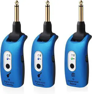 A9 Wireless Guitar System 2.4GHz Wireless Guitar Transmitter and Receiver, Rechargeable,4 Channels, 100FT/30m Range,270° Rotatable Plug,for Electric Guitar Bass (Blue(2TX+1RX)) A9 Wireless Guitar System 2.4GHz Wireless Guitar Transmitter and Receiver, Rechargeable,4 Channels, 100FT/30m Range,270° Rotatable Plug,for Electric Guitar Bass (Blue(2TX+1RX))