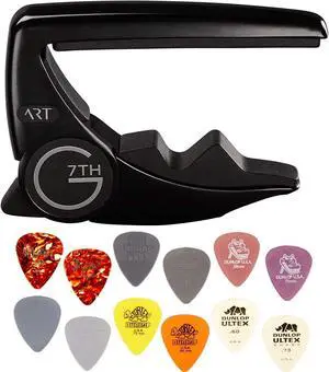 Performance 3 ART Capo - 6 String, Satin Black - Bundled with Dunlop Variety Pick Pack Performance 3 ART Capo - 6 String, Satin Black - Bundled with Dunlop Variety Pick Pack