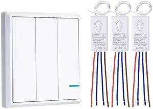 Wireless Light Switch, 3 Gang Wall Switch with Mini Receiver, Outdoor 1900ft Indoor 160ft Remote Control House Office Hotel Factory Ceiling Lamp LED, No Wiring, IP66 Waterproof Wireless Light Switch, 3 Gang Wall Switch with Mini Receiver, Outdoor 1900ft Indoor 160ft Remote Control House Office Hotel Factory Ceiling Lamp LED, No Wiring, IP66 Waterproof