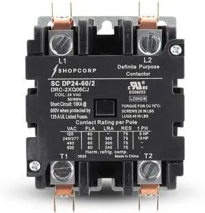 AC Contactor 60 Amp 75 RES 2 Pole Contactor 24v Coil Definite Purpose (DP) UL Listed for HVAC Contactor, Refrigeration & Heat Pump AC Contactor 60 Amp 75 RES 2 Pole Contactor 24v Coil Definite Purpose (DP) UL Listed for HVAC Contactor, Refrigeration & Heat Pump