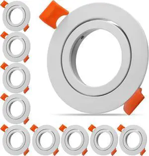 Pack of 10 LED Ceiling Light Frame Round Fixture Holders Adjustable Cutout 65mm with MR16 sockets for 1.97in/50mm GU5.3/MR16/GU10 Bulbs (White) Pack of 10 LED Ceiling Light Frame Round Fixture Holders Adjustable Cutout 65mm with MR16 sockets for 1.97in/50mm GU5.3/MR16/GU10 Bulbs (White)