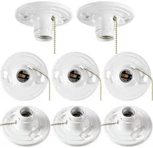 8 Pcs Keyless E26 Lamp Holder with Pull Chain - Medium Base 660w Ceiling Mount Socket White Light Fixture for LED & Incandescent Bulbs (Phenolic Resin) 8 Pcs Keyless E26 Lamp Holder with Pull Chain - Medium Base 660w Ceiling Mount Socket White Light Fixture for LED & Incandescent Bulbs (Phenolic Resin)