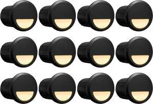 Low Voltage Recessed LED Step Riser Light, Diameter 1" Mini Size, Landscape Lighting for Outdoor Deck Stair Railing Post, Die-cast Aluminum, 9-15V, 3000K, Black, 12-Pack, Gen 2 Low Voltage Recessed LED Step Riser Light, Diameter 1" Mini Size, Landscape Lighting for Outdoor Deck Stair Railing Post, Die-cast Aluminum, 9-15V, 3000K, Black, 12-Pack, Gen 2