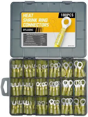180PCS Marine Grade Heat Shrink Wire Connectors-Electrical Connectors Kit of Tinned Red Copper,Crimp Insulated Ring Fork Spade Butt Splice AWG12-10 Gauge (180pcs Yellow, AWG 12-10) 180PCS Marine Grade Heat Shrink Wire Connectors-Electrical Connectors Kit of Tinned Red Copper,Crimp Insulated Ring Fork Spade Butt Splice AWG12-10 Gauge (180pcs Yellow, AWG 12-10)