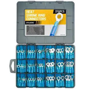 270PCS Marine Grade Heat Shrink Wire Connectors-Electrical Connectors Kit of Tinned Red Copper,Crimp Insulated Ring Fork Spade Butt Splice AWG16-14 Gauge (270pcs Blue, AWG 16-14) 270PCS Marine Grade Heat Shrink Wire Connectors-Electrical Connectors Kit of Tinned Red Copper,Crimp Insulated Ring Fork Spade Butt Splice AWG16-14 Gauge (270pcs Blue, AWG 16-14)