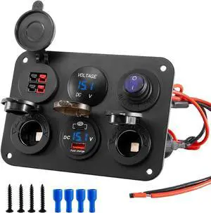 6 Gang Charger Sockets Panel USB C PD QC Charger 12V Outlet Voltmeter | Compatible with Anderson Connector, Dual Cigarette Lighter Socket and Voltage Display for Vehicle Upgrades 6 Gang Charger Sockets Panel USB C PD QC Charger 12V Outlet Voltmeter | Compatible with Anderson Connector, Dual Cigarette Lighter Socket and Voltage Display for Vehicle Upgrades