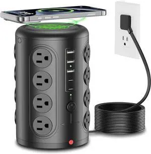 Power Strip Tower Surge Protector, 16 Outlets and 5 USB Ports (2 USB-C), 2000 Joules Charging Station, 10FT Flat Plug Extension Cord for Home Office Dorm Room Essentials, Black Power Strip Tower Surge Protector, 16 Outlets and 5 USB Ports (2 USB-C), 2000 Joules Charging Station, 10FT Flat Plug Extension Cord for Home Office Dorm Room Essentials, Black