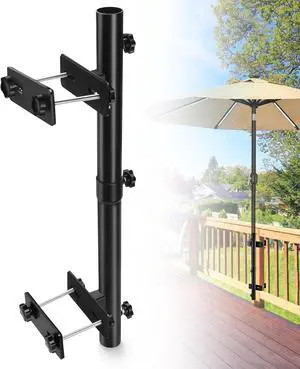 Patio Umbrella Holder for Deck Railing, Adjustable Deck Umbrella Mount Outdoor, Attachable to Railing Mounting Brackets - Upgraded 3 Screws to Secure Umbrella Handle, Maximizes Deck Space (Dark) Patio Umbrella Holder for Deck Railing, Adjustable Deck Umbrella Mount Outdoor, Attachable to Railing Mounting Brackets - Upgraded 3 Screws to Secure Umbrella Handle, Maximizes Deck Space (Dark)