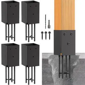 4 Pack Metal Post Base Holder, 4''x4'' (Internal 3.5"x3.5"), Post Anchor Brackets Ground Spike Use for Concrete Deck for Wood Fence, Railing, Pergola, Porch (Black) 4 Pack Metal Post Base Holder, 4''x4'' (Internal 3.5"x3.5"), Post Anchor Brackets Ground Spike Use for Concrete Deck for Wood Fence, Railing, Pergola, Porch (Black)