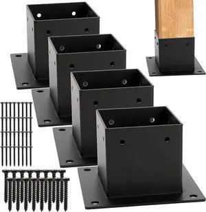 4 Pack 4 x 4 Post Base, Inner Size 3.6 X 3.6 Inch Iron Post Bracket with Black Coating Heavy Duty Flange Anchor Base, Support Deck Base with Screws for Pavilion, Deck Railing, Fence, Mailbox 4 Pack 4 x 4 Post Base, Inner Size 3.6 X 3.6 Inch Iron Post Bracket with Black Coating Heavy Duty Flange Anchor Base, Support Deck Base with Screws for Pavilion, Deck Railing, Fence, Mailbox