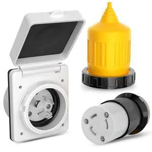 30AMP RV Power Inlet Outlet Shore Kit w/Boot Cord Protector ETL Listed 125V NEMA L5-30P L5-30R Twist Lock Male Female Connector Plug for RVs Camper Caravan Trailer Van 30AMP RV Power Inlet Outlet Shore Kit w/Boot Cord Protector ETL Listed 125V NEMA L5-30P L5-30R Twist Lock Male Female Connector Plug for RVs Camper Caravan Trailer Van