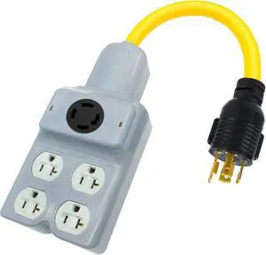240V to 120V Adapter, NEMA L14-30P to L14-30R & 5-20R/5-15R, Gray 240V to 120V Adapter, NEMA L14-30P to L14-30R & 5-20R/5-15R, Gray