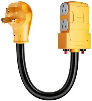 50A 220 to 110 Household T-Blade Adapter, NEMA 10-50P to 4X 5-20R/15R w/ 20AMP Circuit Breaker, 3 Prong 50Amp (Old-Style) Electrical Stove/Range/Oven to Gas Range, 1.5ft 10AWG Cord, ETL Listed 50A 220 to 110 Household T-Blade Adapter, NEMA 10-50P to 4X 5-20R/15R w/ 20AMP Circuit Breaker, 3 Prong 50Amp (Old-Style) Electrical Stove/Range/Oven to Gas Range, 1.5ft 10AWG Cord, ETL Listed