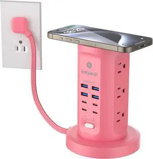 Power Strip Tower, Surge Protector Tower 9 AC Outlets 8 USB (4 USB C), 6 Ft Retractable Extension Cord, Charging Station for Office Dorm Room, Pink Power Strip Tower, Surge Protector Tower 9 AC Outlets 8 USB (4 USB C), 6 Ft Retractable Extension Cord, Charging Station for Office Dorm Room, Pink