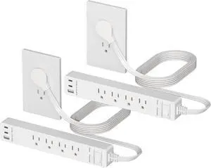 Outlet Extender with 4 Receptacles, USB-A & 2 USB-C, Ultra-Thin Flat-Plug, 4-Outlet Power Strip, Surge Protector 1500 Joules, 5ft Cord, 1250W, ETL Listed, Matte White, 2-Pack Outlet Extender with 4 Receptacles, USB-A & 2 USB-C, Ultra-Thin Flat-Plug, 4-Outlet Power Strip, Surge Protector 1500 Joules, 5ft Cord, 1250W, ETL Listed, Matte White, 2-Pack