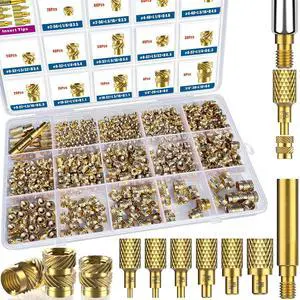 513Pcs SAE Threaded Inserts, #2-56#4-40#6-32#8-32#10-32 1/4"-20 Female Thread Knurled Nuts Assortment Kit, Brass Heat Set Insert for Plastic and 3D Printing Components 513Pcs SAE Threaded Inserts, #2-56#4-40#6-32#8-32#10-32 1/4"-20 Female Thread Knurled Nuts Assortment Kit, Brass Heat Set Insert for Plastic and 3D Printing Components