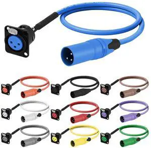 Multi Colors XLR Panel Mount Cable Set,D-Type Female XLR socke to Male Audio Cord with Secure Locking System,Ideal for Microphone,Mixer,Speaker & DMX Lighting Control-1.64 Feet/10 Pack Multi Colors XLR Panel Mount Cable Set,D-Type Female XLR socke to Male Audio Cord with Secure Locking System,Ideal for Microphone,Mixer,Speaker & DMX Lighting Control-1.64 Feet/10 Pack