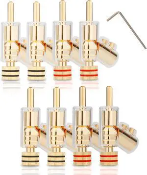 Locking Banana Plugs 8Pcs 45 Degree Banana Connector Double Screw Speaker Plug for 8-15 Guage Speaker Wire,Audio/Video Receiver,Sound Systems with L-Form Hex Wrench(24K Gold Plated) Locking Banana Plugs 8Pcs 45 Degree Banana Connector Double Screw Speaker Plug for 8-15 Guage Speaker Wire,Audio/Video Receiver,Sound Systems with L-Form Hex Wrench(24K Gold Plated)