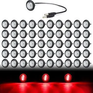 3/4 Inch LED Marker Clear Lens Red Light with Connector Plug Clearance Markers Side Marker Indicator Light Waterproof Universal Fits RV, Boat, Pickup Truck 12V DC (Pack of 50) 3/4 Inch LED Marker Clear Lens Red Light with Connector Plug Clearance Markers Side Marker Indicator Light Waterproof Universal Fits RV, Boat, Pickup Truck 12V DC (Pack of 50)