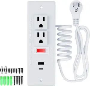 Drawer Outlet Kit, Recessed Furniture Power Strip with Overload Protection Switch, PD 20W Fast Charging, Clutter-Free Drawer Socket with 4 Power Outlets, 7.2 FT Power Cord, Spring Cable, UL Listed Drawer Outlet Kit, Recessed Furniture Power Strip with Overload Protection Switch, PD 20W Fast Charging, Clutter-Free Drawer Socket with 4 Power Outlets, 7.2 FT Power Cord, Spring Cable, UL Listed