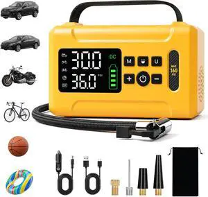 Tire Inflator Portable Air Compressor 160 PSI Air Pump for Car Tires 8000 mAh & 12V DC Powered Fast 30L/min, Digital Tire Pressure Gauge, LED Lights, 5 Modes Auto Shut-off (Yellow, 8000 mAh) Tire Inflator Portable Air Compressor 160 PSI Air Pump for Car Tires 8000 mAh & 12V DC Powered Fast 30L/min, Digital Tire Pressure Gauge, LED Lights, 5 Modes Auto Shut-off (Yellow, 8000 mAh)