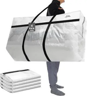 4 Pack 69 Gallon Extra Large Moving Bags XXL Heavy Duty Storage Bag | with Strong Zipper Handle Jumbo Big Tote Box Foldable for College Dorm Travel Clothes Duffle Blanket Pillow(Transparent) 4 Pack 69 Gallon Extra Large Moving Bags XXL Heavy Duty Storage Bag | with Strong Zipper Handle Jumbo Big Tote Box Foldable for College Dorm Travel Clothes Duffle Blanket Pillow(Transparent)