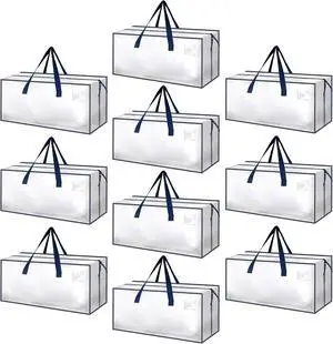10 Pack Extra Large Moving Bags with Zippers & Carrying Handles, Heavy-Duty Storage Tote Moving Boxes for Dorm Room Essentials Storage Bags, Clear 10 Pack Extra Large Moving Bags with Zippers & Carrying Handles, Heavy-Duty Storage Tote Moving Boxes for Dorm Room Essentials Storage Bags, Clear