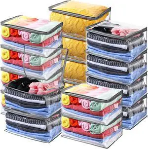 16 Pack Clear Storage Bags with Zipper and Handle for Clothes Heavy Duty Plastic Blanket Clothes Moving Bags Cloth Bins for Blanket Comforter Clothing Toys (Grey Edge) 16 Pack Clear Storage Bags with Zipper and Handle for Clothes Heavy Duty Plastic Blanket Clothes Moving Bags Cloth Bins for Blanket Comforter Clothing Toys (Grey Edge)