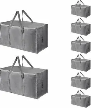8 Pack-Extra Large Heavy Duty Moving Bags - Waterproof Storage Totes with Handles & Zippers, Foldable for College Dorm, Storage (Gray) 8 Pack-Extra Large Heavy Duty Moving Bags - Waterproof Storage Totes with Handles & Zippers, Foldable for College Dorm, Storage (Gray)