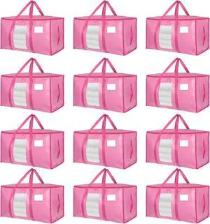 12 Pack Extra Large Moving Bags Heavy Duty 180GSM,130LBS 100L Totes with Visible Window, Zippers & Wrap-Around Handles, Waterproof Reusable, Alt to Moving Boxes, Pink 12 Pack Extra Large Moving Bags Heavy Duty 180GSM,130LBS 100L Totes with Visible Window, Zippers & Wrap-Around Handles, Waterproof Reusable, Alt to Moving Boxes, Pink