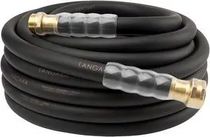 Heavy Duty Premium Garden Hose 50ft x 5/8", 300PSI Working, 1000PSI Burst, Hybrid Rubber Water Hose with Transparent Swivel Handle - Hot/Cold Water - Five Layered Braiding with Brass fittings (Black) Heavy Duty Premium Garden Hose 50ft x 5/8", 300PSI Working, 1000PSI Burst, Hybrid Rubber Water Hose with Transparent Swivel Handle - Hot/Cold Water - Five Layered Braiding with Brass fittings (Black)