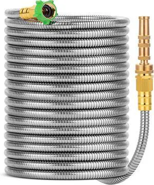- Stainless Steel Metal Hose with 4 Function Brass Nozzle, 75 ft, No Kink, Metal Garden Hose - Stainless Steel Metal Hose with 4 Function Brass Nozzle, 75 ft, No Kink, Metal Garden Hose