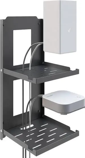 2-Tier Small Shelf Wall Mount - 7.5 inch Folding Metal Outlet Shelf w/Cable Holes | Dual-Layer Organize & Connect for WiFi and Modem | Folds Up & Stackable (7.5 Wide) 2-Tier Small Shelf Wall Mount - 7.5 inch Folding Metal Outlet Shelf w/Cable Holes | Dual-Layer Organize & Connect for WiFi and Modem | Folds Up & Stackable (7.5 Wide)
