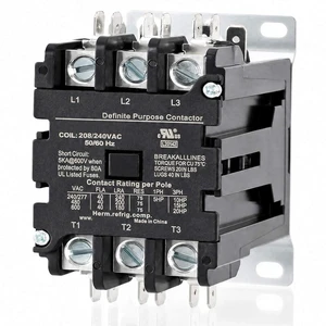 3-Pole 60 Amp Definite Purpose Contactor, 208/240VAC Coil, Air Conditioner Condenser Compressor Motor Magnetic Contactor, UL 60335 HVAC Compliant 3-Pole 60 Amp Definite Purpose Contactor, 208/240VAC Coil, Air Conditioner Condenser Compressor Motor Magnetic Contactor, UL 60335 HVAC Compliant