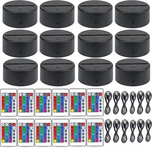 16-Color 3D LED Night Light Base for DIY 3D Illusion Patterns on Acrylic Blanks, 12 Sets with Remote Control & USB Cable for Kids, Boys & Girls (12 Packs) 16-Color 3D LED Night Light Base for DIY 3D Illusion Patterns on Acrylic Blanks, 12 Sets with Remote Control & USB Cable for Kids, Boys & Girls (12 Packs)