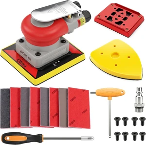 Heavy Duty Pneumatic Sheet Sander Air Orbital Vibration Sander with 3 Sanding Pads & 8 Rectangular Hook & Loop Foam Sheets for Wood & Auto Body Work Heavy Duty Pneumatic Sheet Sander Air Orbital Vibration Sander with 3 Sanding Pads & 8 Rectangular Hook & Loop Foam Sheets for Wood & Auto Body Work