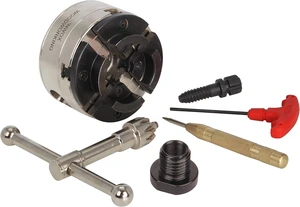 3-3/4 Inch 4-Jaw Self-Centering Wood Lathe Chuck, 2" Round Jaw, 1"x8TPI & 3/4"x16TPI Adapter, Tightening Key, T Allen Wrench, Screw Chuck, SCK4-3.75, Nickel Coated 3-3/4 Inch 4-Jaw Self-Centering Wood Lathe Chuck, 2" Round Jaw, 1"x8TPI & 3/4"x16TPI Adapter, Tightening Key, T Allen Wrench, Screw Chuck, SCK4-3.75, Nickel Coated