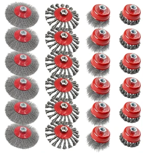 24 Pack Wire Wheel Brush Set 12x 4-1/2" Wheels & 12x 3" Cups for 4-1/2" Angle Grinder, 5/8"-11 Arbor, Carbon Steel for Heavy-Duty Rust Removal 24 Pack Wire Wheel Brush Set 12x 4-1/2" Wheels & 12x 3" Cups for 4-1/2" Angle Grinder, 5/8"-11 Arbor, Carbon Steel for Heavy-Duty Rust Removal