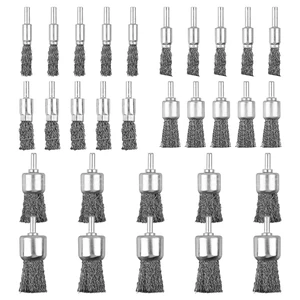 30 Pack Wire End Brush Set, 6 Sizes 0.012" Crimped Carbon Steel, 1/4 Inch Hex Shank for Drill 30 Pack Wire End Brush Set, 6 Sizes 0.012" Crimped Carbon Steel, 1/4 Inch Hex Shank for Drill