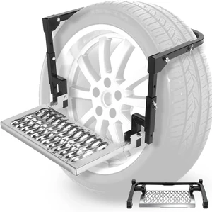 Heavy-Duty Folding Tire-Mounted Step for Truck, SUV & RV, Adjustable Design Heavy-Duty Folding Tire-Mounted Step for Truck, SUV & RV, Adjustable Design