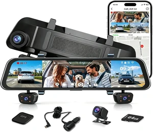 4-Channel 12" IPS Touch Mirror Dash Cam 5.8GHz WiFi GPS, 64GB SD Card 4-Channel 12" IPS Touch Mirror Dash Cam 5.8GHz WiFi GPS, 64GB SD Card