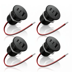 4 PCS 90W All-Aluminum RV USB Outlet, 12V/24V 3-Port Recessed Mount 4 PCS 90W All-Aluminum RV USB Outlet, 12V/24V 3-Port Recessed Mount