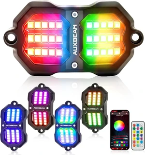 4-Pod RGB Rock Lights with Brake & Music Sync for Trucks, UTV, ATV & Car 4-Pod RGB Rock Lights with Brake & Music Sync for Trucks, UTV, ATV & Car