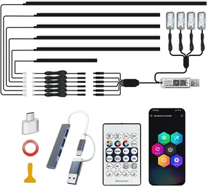 10-in-1 Dream Color Acrylic LED Strips Fiber Optic Car Interior Lighting Kit Flexible Dynamic Neon, Music Sync & Footwell Glow with APP USB Hub 10-in-1 Dream Color Acrylic LED Strips Fiber Optic Car Interior Lighting Kit Flexible Dynamic Neon, Music Sync & Footwell Glow with APP USB Hub