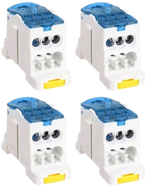 4 PCS 1-in-6-Out Rail Terminal Blocks, 690V 160A Power Distribution Block with Flame-Retardant Housing for Distribution Cabinets, Blue, 29.4mm Width, 126 AWG 4 PCS 1-in-6-Out Rail Terminal Blocks, 690V 160A Power Distribution Block with Flame-Retardant Housing for Distribution Cabinets, Blue, 29.4mm Width, 126 AWG