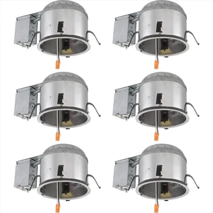 6-Pack 6-Inch IC Shallow Remodel Can LED Recessed Ceiling Light Housing with 10 AWG Wire Nuts, Silver, EVR6SLICRAT-N-6 6-Pack 6-Inch IC Shallow Remodel Can LED Recessed Ceiling Light Housing with 10 AWG Wire Nuts, Silver, EVR6SLICRAT-N-6