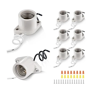 E26 Medium Screw Porcelain Surface Mount Light Socket, Cleat Lamp Socket with Two-Hole Flanged Mount, Keyless, 6" Leads (8) E26 Medium Screw Porcelain Surface Mount Light Socket, Cleat Lamp Socket with Two-Hole Flanged Mount, Keyless, 6" Leads (8)