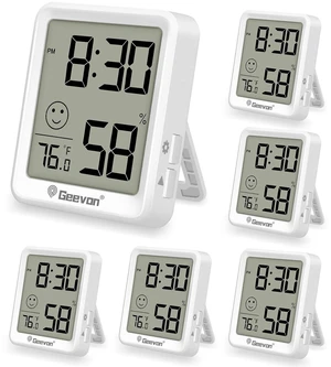 6-Pack Mini Indoor Thermometer Hygrometer, Temperature & Humidity Monitor with Time Display & Comfort Indicator for Home/Office/Garden/Cellar 6-Pack Mini Indoor Thermometer Hygrometer, Temperature & Humidity Monitor with Time Display & Comfort Indicator for Home/Office/Garden/Cellar