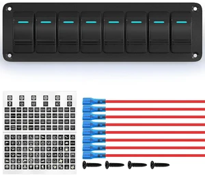 8-Gang 12V Waterproof Rocker Switch Panel, Blue LED 3-Pin On/Off Pre-Wired for Boat/Marine/Automotive/Car/Truck/RV/UTV 8-Gang 12V Waterproof Rocker Switch Panel, Blue LED 3-Pin On/Off Pre-Wired for Boat/Marine/Automotive/Car/Truck/RV/UTV